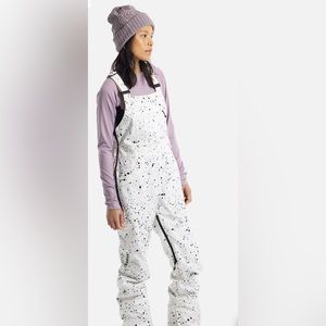 Women's Burton Avalon 2L Bib Pants- Stout White Splatter - Size Small